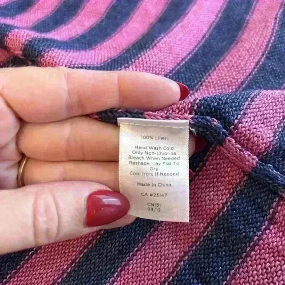 TALBOTS Pink & Blue Stripe Linen Knit Long Sleeve Open Cardigan Sweater Size 1Xp - Picture 11 of 11